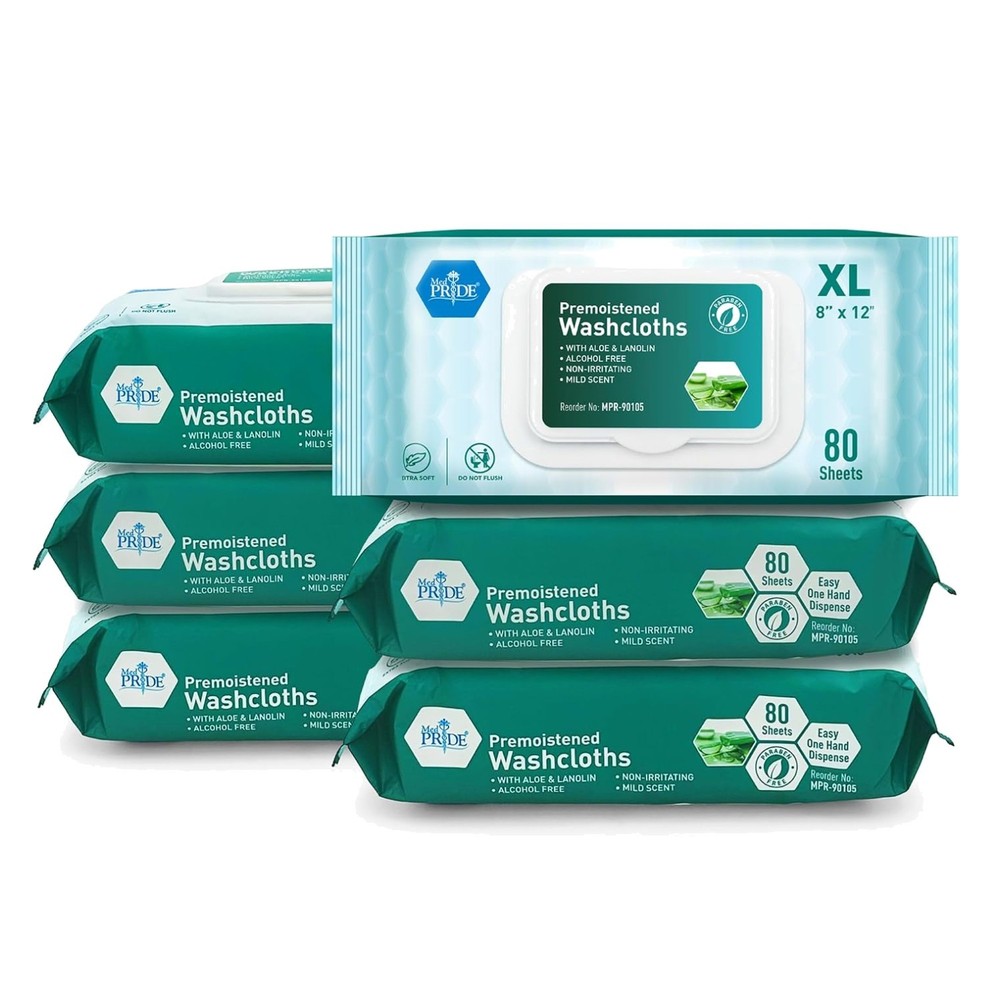 XL Premoistened Washcloths 80ct x 6 – Sensitive Skin