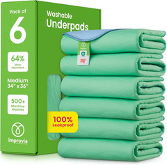 Washable Underpads 34″ X 36″ Pack of 6 Heavy Absorbency Reusable Incontinence