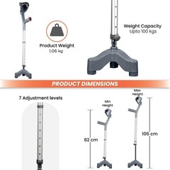 Vissco Astra Max Elbow Crutch with Tripod Base, Anti-Slip 3 Leg Base for Stabili