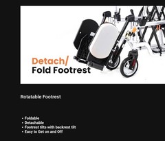 3-in-1 Reclining Foldable Wheelchair Lay-Flat Bed, 265 lb, Headrest