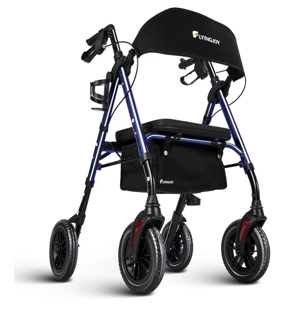 FlyingJoy Rollator Walker with Seat and Brakes BLUE 300 lbs Adults Bariatric