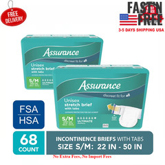 2 Pack Assurance Unisex Stretch Briefs with Tabs S/M 34 Count Each, Total 68 Ct