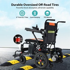 Lightweight Foldable Electric Wheelchair with 19″ Extended and Widened Armrests