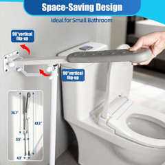 26 Inch Grab Bar for Toilet with Adjustable Height and Length, Flip up Bathroom