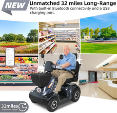16-32 Miles Long Range Heavy Duty Mobility Scooter for Seniors/Adults, 500W/1000