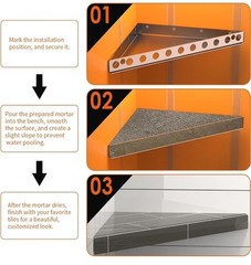 Floating Corner Shower Bench Kit – 17″x17″x24″ – Customizable Corner Seating