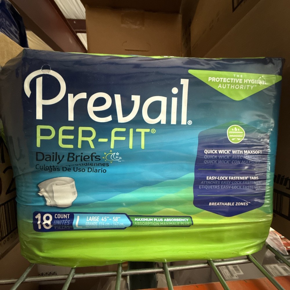 Prevail Per-Fit Adult Briefs Diapers With Tabs L Heavy Absorbency 18 CT PF-013/1