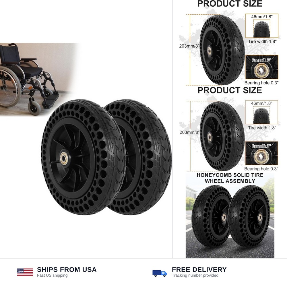 8″x 1.8″ Electric Wheelchair Front Casters – 8 Inch Honeycomb Solid Tire Whee…