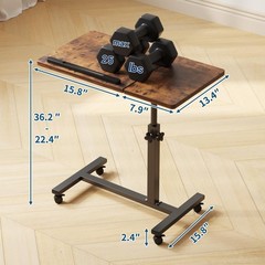 Adjustable Overbed Bedside Table with Wheels Hospital Bed Table Portable Comp…