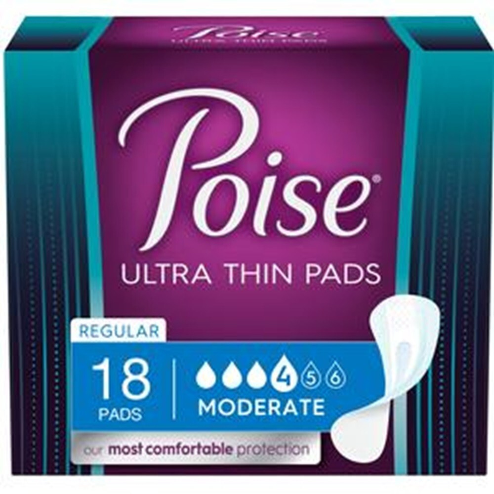 Poise Ultra Thin Pads Moderate 18 Count Regular Length 1024 “ Long PK of 18