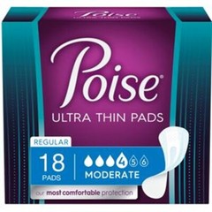 Poise Ultra Thin Pads Moderate 18 Count Regular Length 1024 “ Long PK of 18