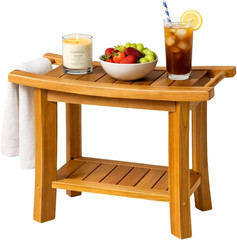 Waterproof Teak Shower Bench 22″ with Storage Shelf for Indoor & Outdoor Use