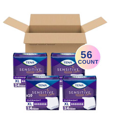 TENA Sensitive Care Overnight Underwear, XL, 56 Count (Waist Size 39in-52in)