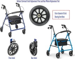 Rollator walker replacement wheel,6 inch Caster Wheel,front 6 inches, Black