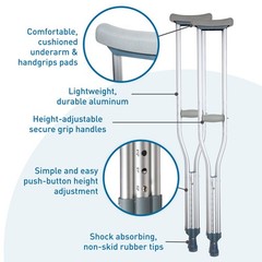BodyMed Aluminum Crutches, Adult – Pair of Lightweight, Height Adjustable