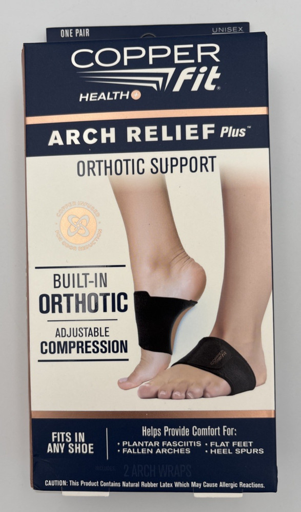 Copper Fit Health Unisex Arch Relief Plus with Built-In Orthotic Support – Black