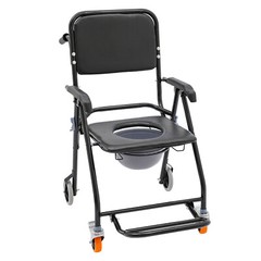 Foldable Shower Chair with Wheels 4-in-1 220.46lbs Rolling Bath Seat Black