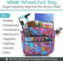 Water-Resistant Wheelchair Bag – XL Pockets & Adjustable Straps in Floral