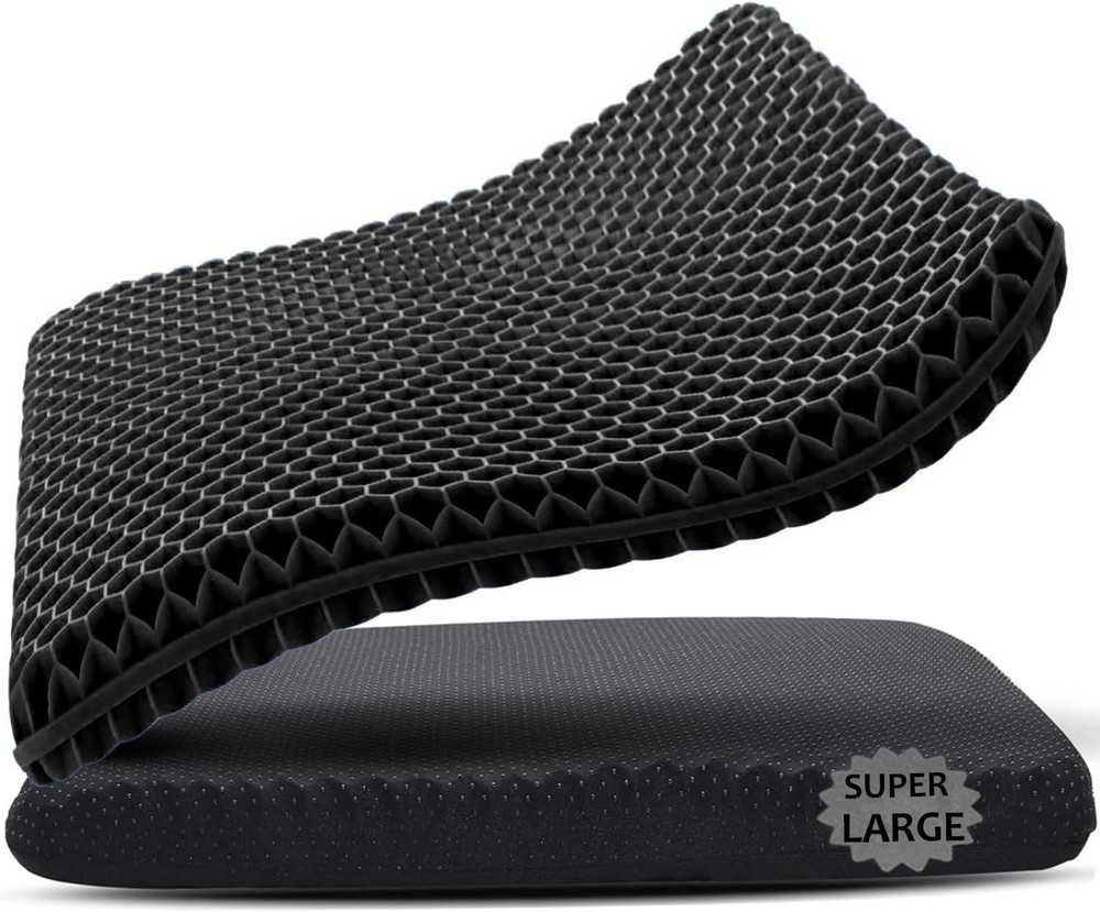 Gel Seat Cushion 19×19 Large Honeycomb Breathable Chair Pad Office Car Black