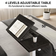 Solid Wood Overbed Bedside Table with Wheels,Tilt Top Hospital Bed Table Adjusta