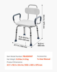 Swivel Shower Chair w/ Arms & Back, 400lb Heavy Duty Adjustable Bath Seat