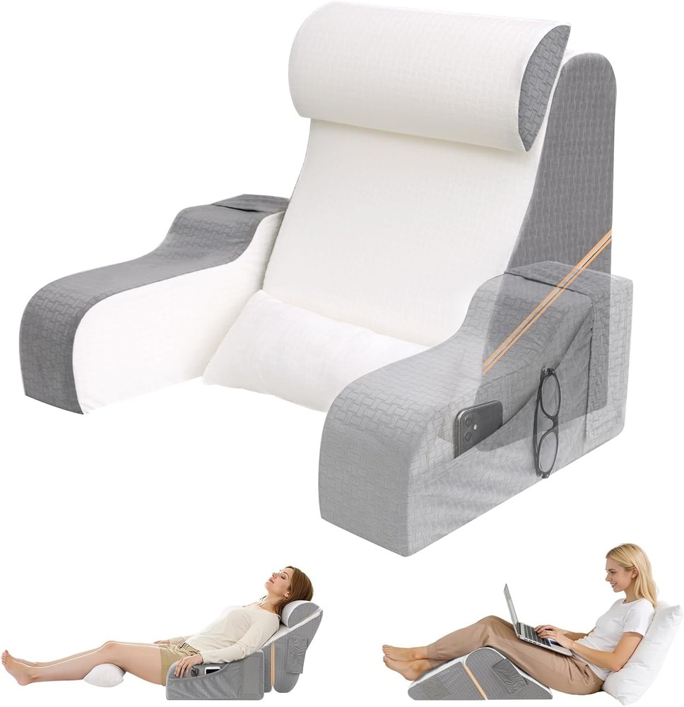 Reading Pillow for Bed Adult, 2-in-1 Foldable Back Wedge Pillow
