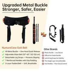 NurtureCare Elderly Gait Belt Upgraded with Metal Buckle & Detachable Leg Straps