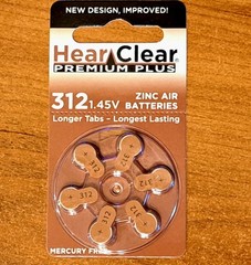 HearClear Size 312 Zinc Air 1.45V Hearing Aid Batteries Lot Of 10 6-Packs (60)