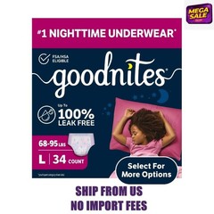 Goodnites Girls Nighttime Bedwetting Underwear, L (68-95 lbs), 34 Count