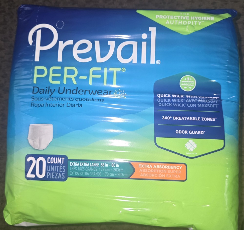 Prevail Per-Fit Adult Unisex Daily Underwear/Diapers XXL 20-Pack NEW IN PACKAGE