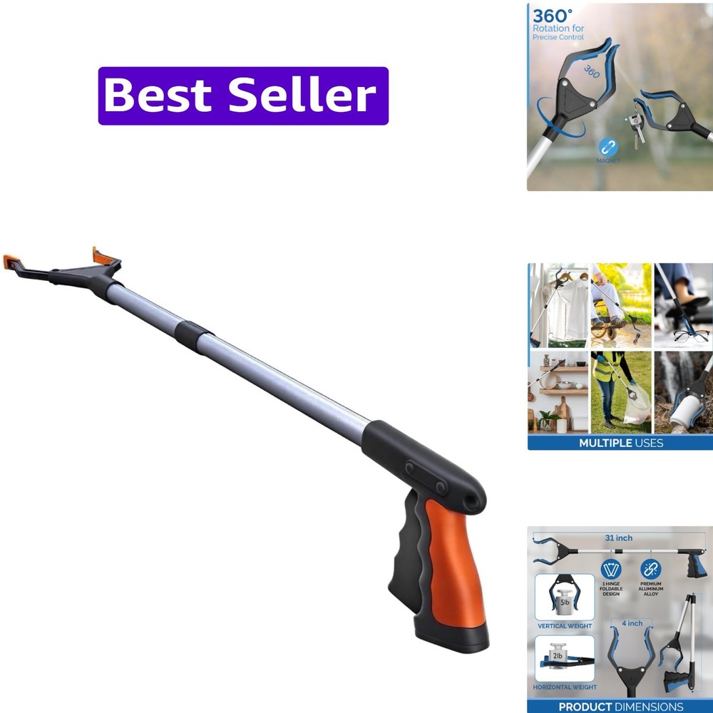 2024 Upgrade PowerGrip T9, Grabber Reacher Tool, Wide Jaw, Foldable, Steel Ca…