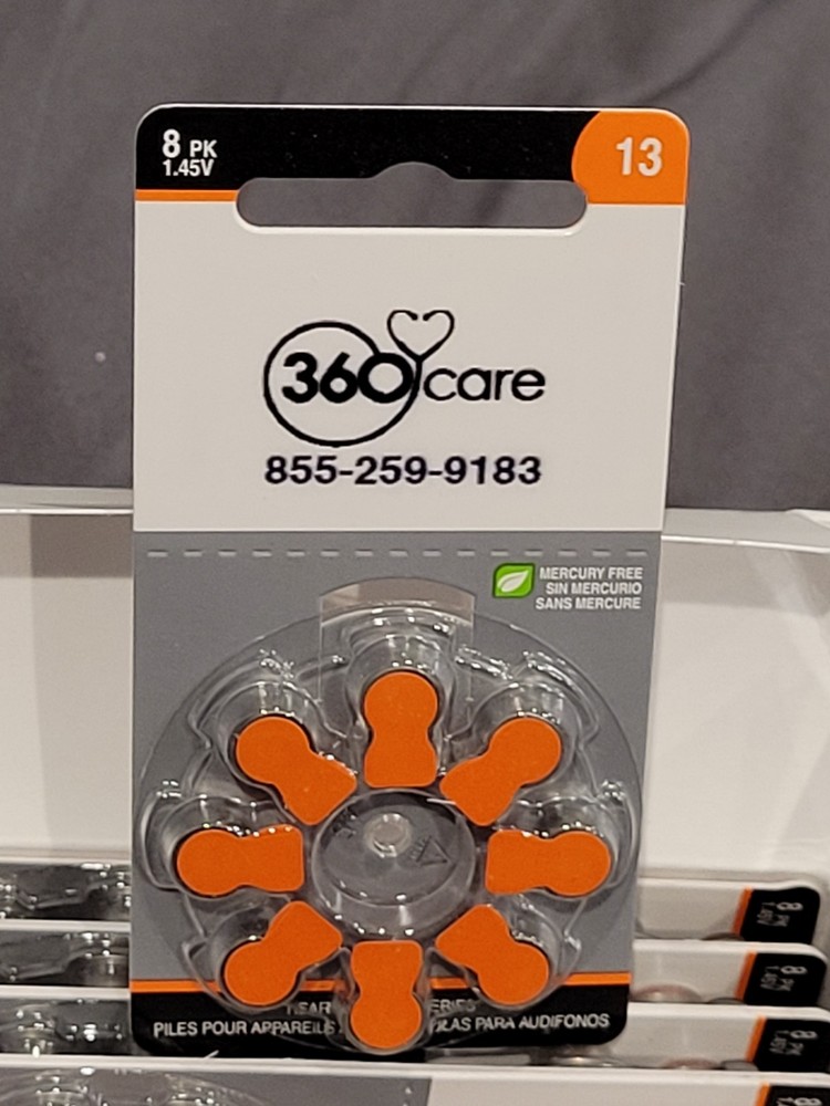 360 Care Hearing Aid Batteries Size 13 Orange Color 40 Batteries – Free Shipping