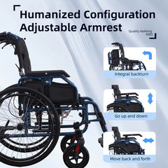 Aluminium Multi-functional Manual Wheelchair One-button Adjustable Handrail FDA