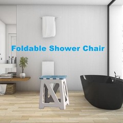 Foldable Anti-Slip Bath Shower Chair for Seniors – Blue Safety Seat Stool 15.7″