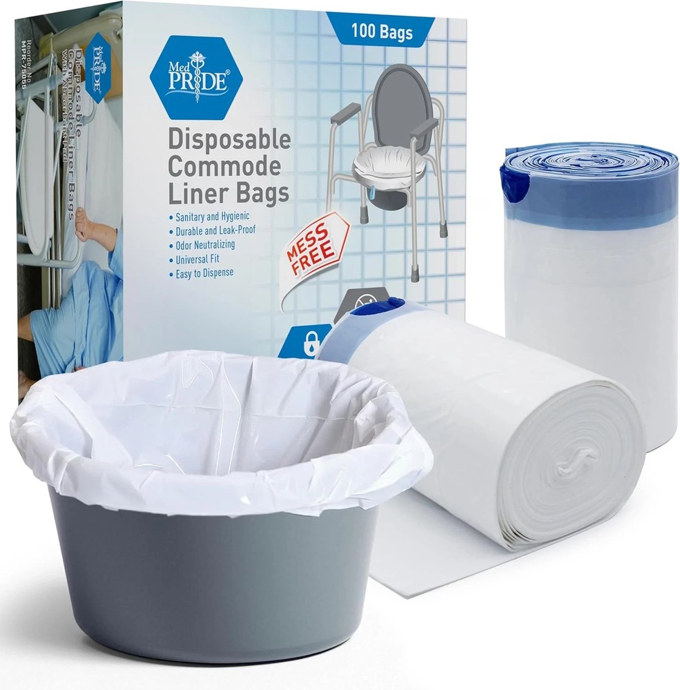 MED PRIDE Disposable Bedside Commode Liner Bags [Pack of 100]- Odor-Control Leak