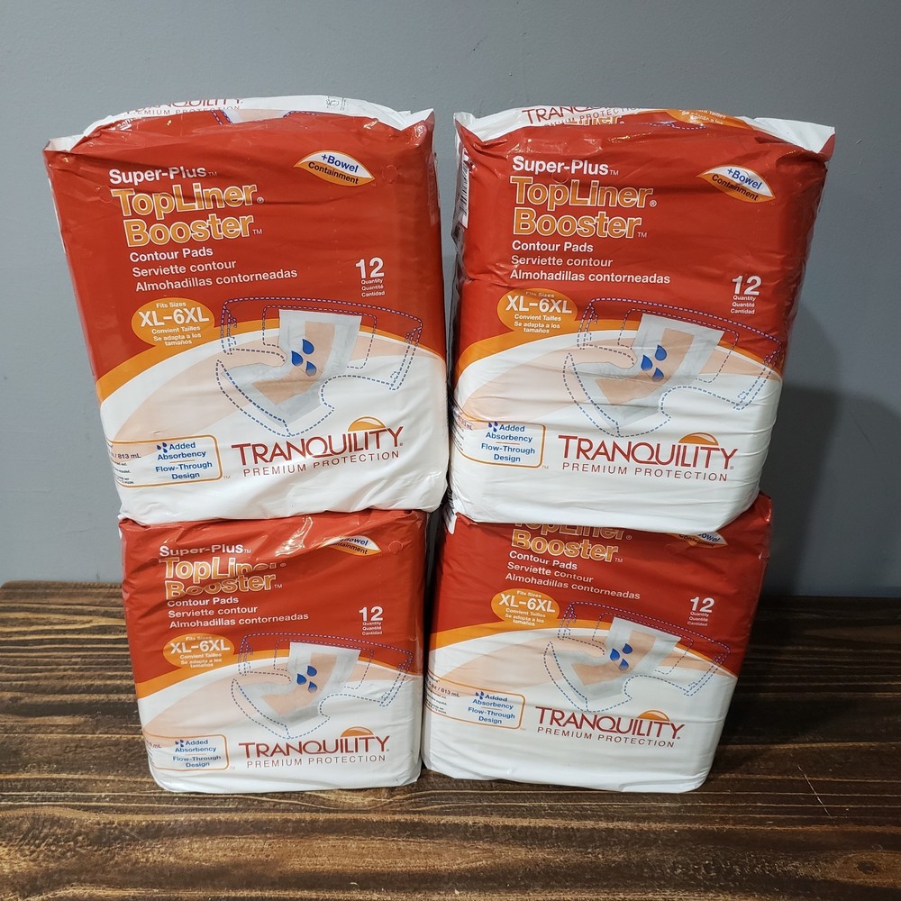 Tranquility Super Plus Topliner Booster Contour Pads XL-6XL 12ct 4 Pack Lot