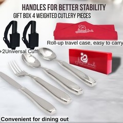 Weighted Utensils for Hand Tremors & Parkinson’s | 4-Piece Set with Easy Grip Cu