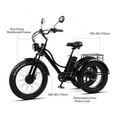 350W Folding 3-Wheel Adult Electric Tricycle, Detachable Battery & Cargo Basket