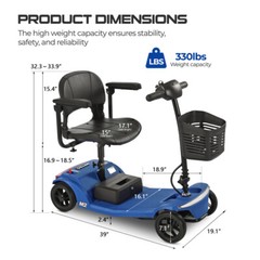 4 Wheels Foldable Mobility Scooter 20 Miles 330bs Capacity 5 MPH w/ LED Light