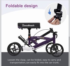 Blessreach Knee Scooter Walker Steerable Foldable 300Lb Brake, Wb-2202