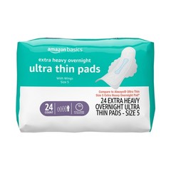 Amazon Basics Extra Heavy Overnight Feminine Pads for Women with Size 5