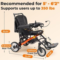 Folding Electric Wheelchair 25 Mile Range Lightweight Portable Power Chair