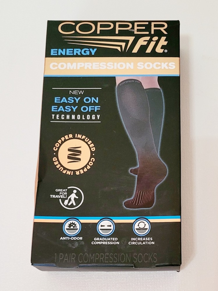 COPPER FIT ENERGY COMPRESSION SOCKS; MEN ‚S SIZE 6-9, WOMEN’S 7-10; UNOPENED BOX