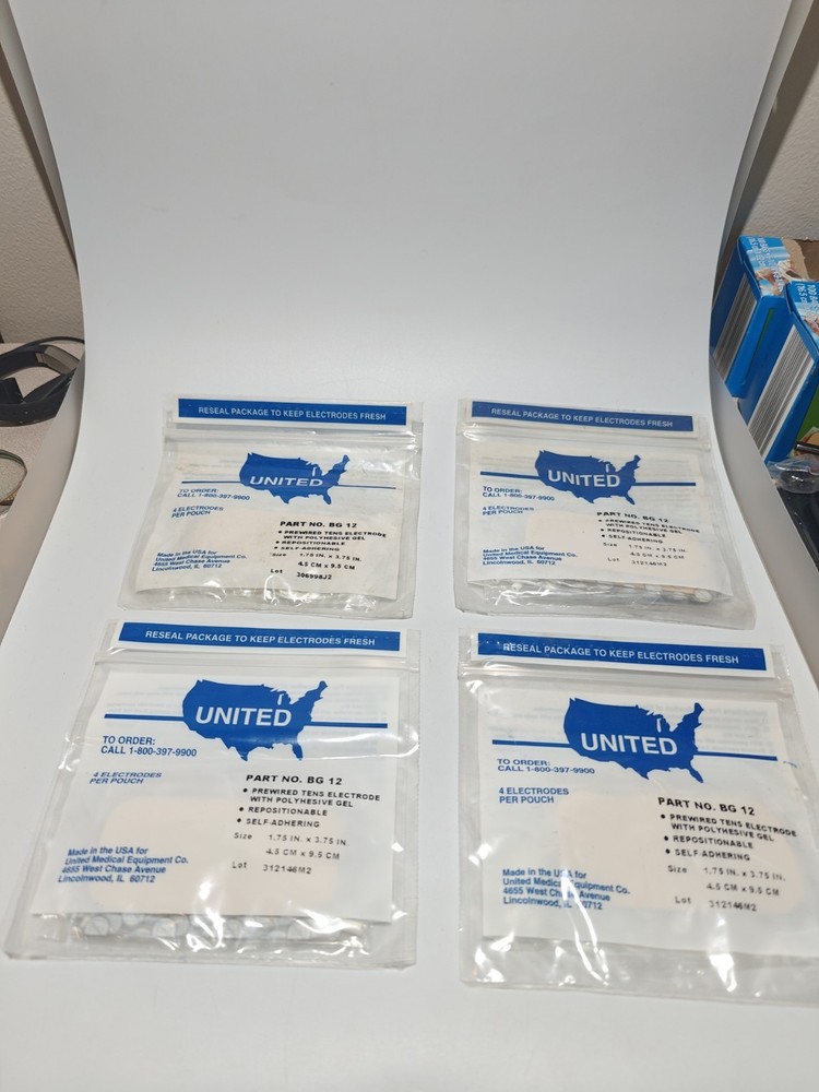 United Pre-Wired TENS Electrode 1.75” X 3.75” Pads (16 Total) Repositionable USA