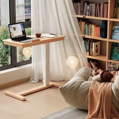 Solid Wood Overbed Bedside Table with Wheels, Adjustable Medical Tilt Top Hospit