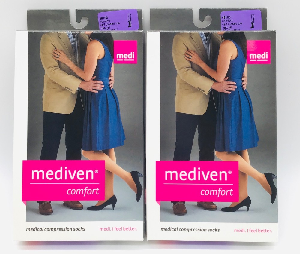 Medi 48103 Mediven Comfort Compression Socks Calf Closed Toe Natural – Lot of 2