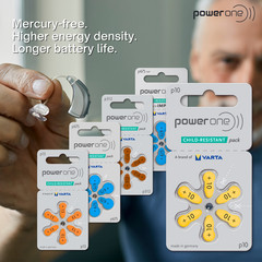 Power One Size 10 Mercury Free 1.45V Hearing Aid Batteries p10 PR70 (60 Pack)
