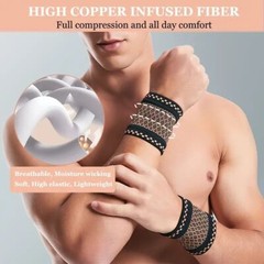 4 PCS Copper Sports Wrist Band Brace Wrap Adjustable Support Strap Carpal Tunnel