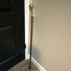 Wood Walking Cane Brown/Gold Curved brass Metal Handle with Rubber Tip