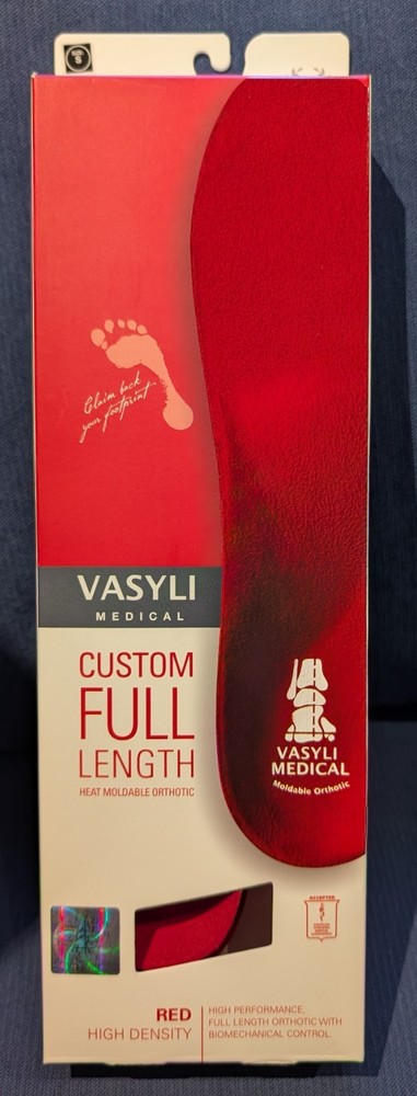 Vasyli Custom Full Length Insoles, Red, Small